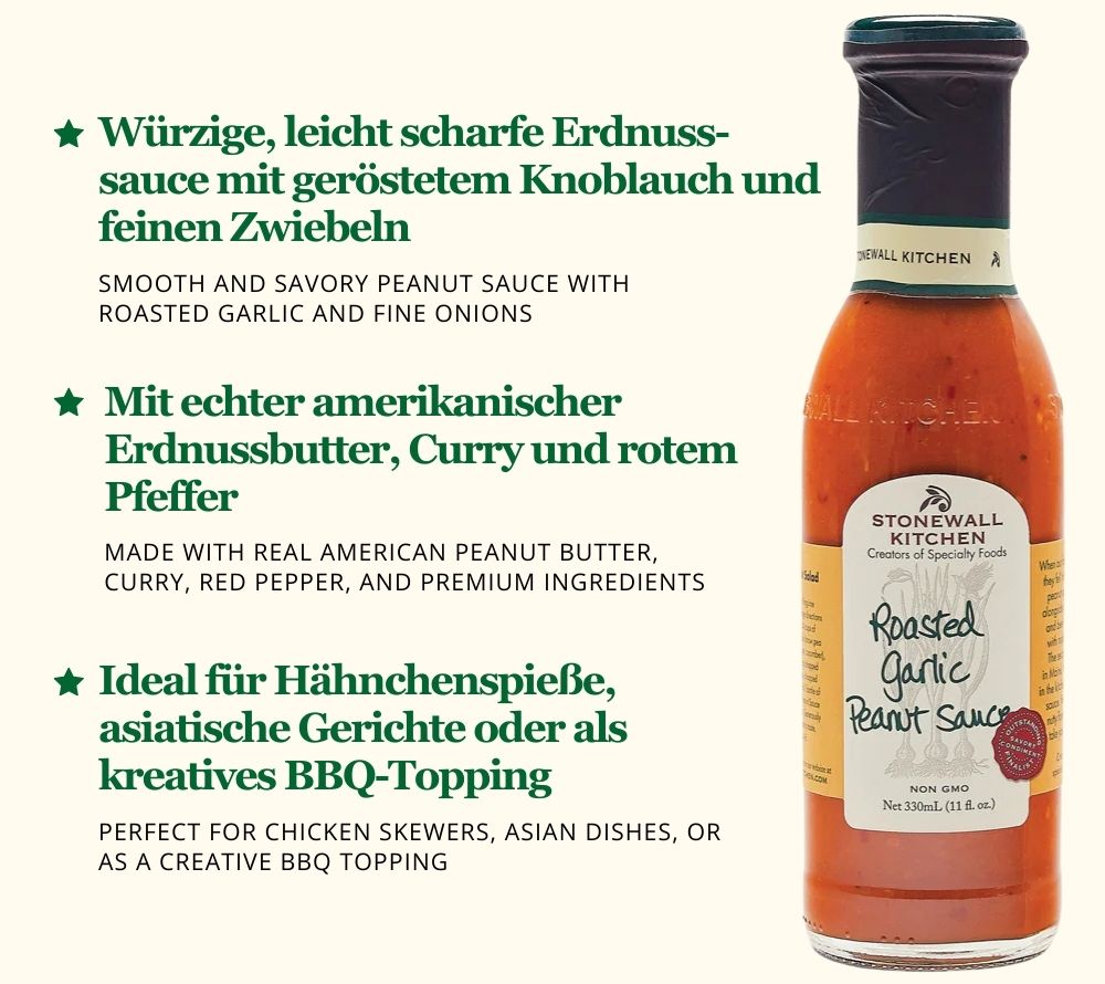 Roasted Garlic Peanut Sauce von Stonewall Kitchen ☆ mit echter amerikanischer Peanut Butter ☆ aus natürlichen Zutaten ☆ Jetzt probieren!