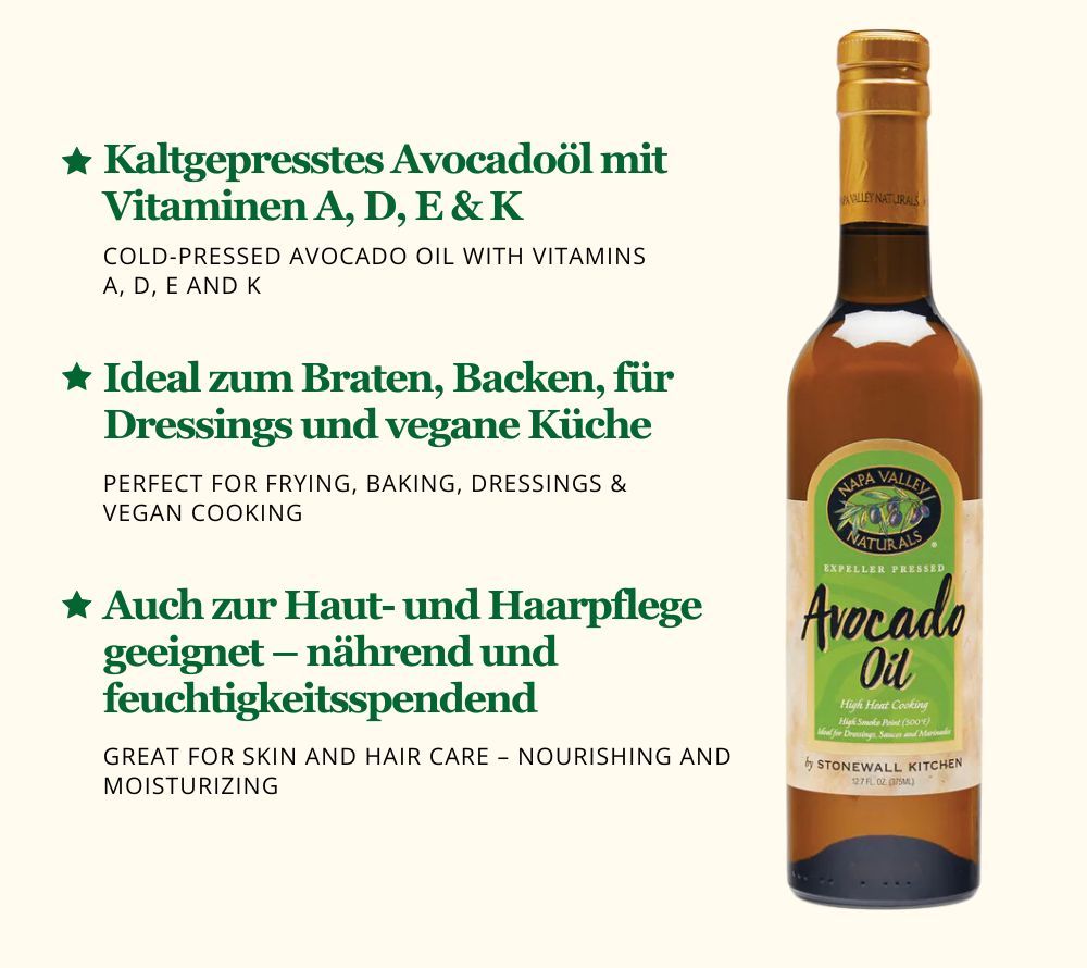 Napa Valley Avocado Oil ☆ Superfood Avocadoöl ☆ Wertvolle Vitamine & Nährstoffe ☆ Zum Kochen & Braten » Jetzt probieren!