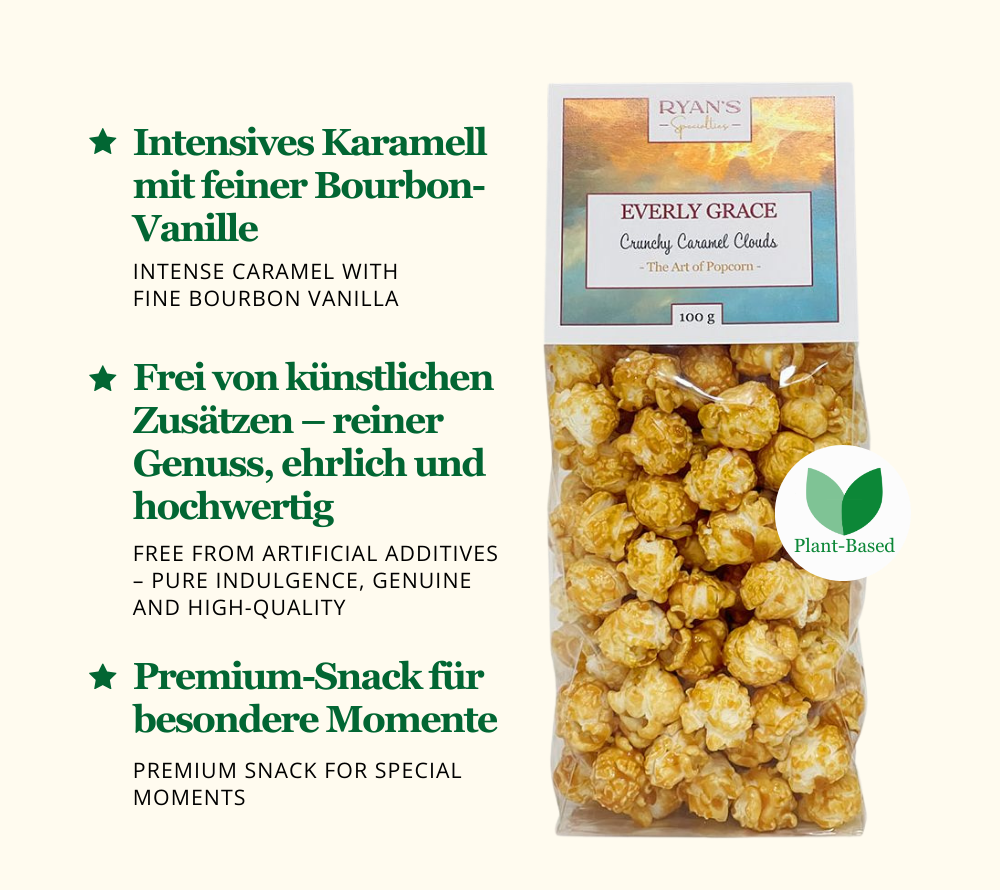 Everly Grace Popcorn Cup - Crunchy Caramel Clouds 60 g kaufen ☆ Mit knusprigem Karamell und Bourbon Vanille ☆ Der perfekte Snack