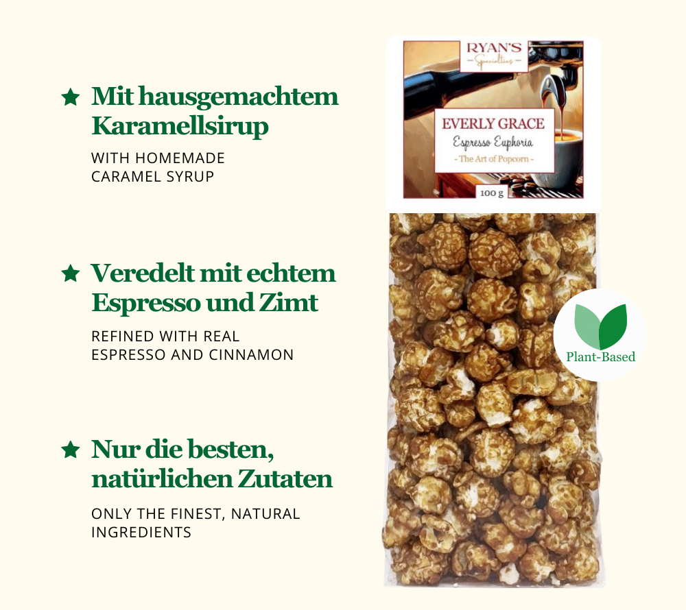 Everly Grace Popcorn Bag - Espresso Euphoria 100 g ☆ Everly Grace Popcorn - Espresso Euphoria ☆ Mit süßem Karamell und Espresso ☆ Ohne Aromen und Farbstoffe