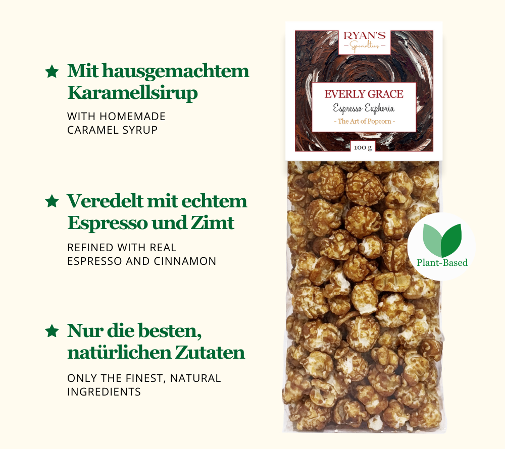 Everly Grace Popcorn Bag - Espresso Euphoria 100 g ☆ Everly Grace Popcorn - Espresso Euphoria ☆ Mit süßem Karamell und Espresso ☆ Ohne Aromen und Farbstoffe