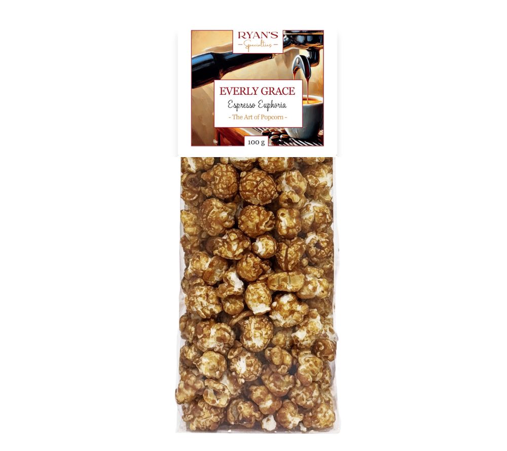 Everly Grace Popcorn Bag - Espresso Euphoria 100 g ☆ Everly Grace Popcorn - Espresso Euphoria ☆ Mit süßem Karamell und Espresso ☆ Ohne Aromen und Farbstoffe