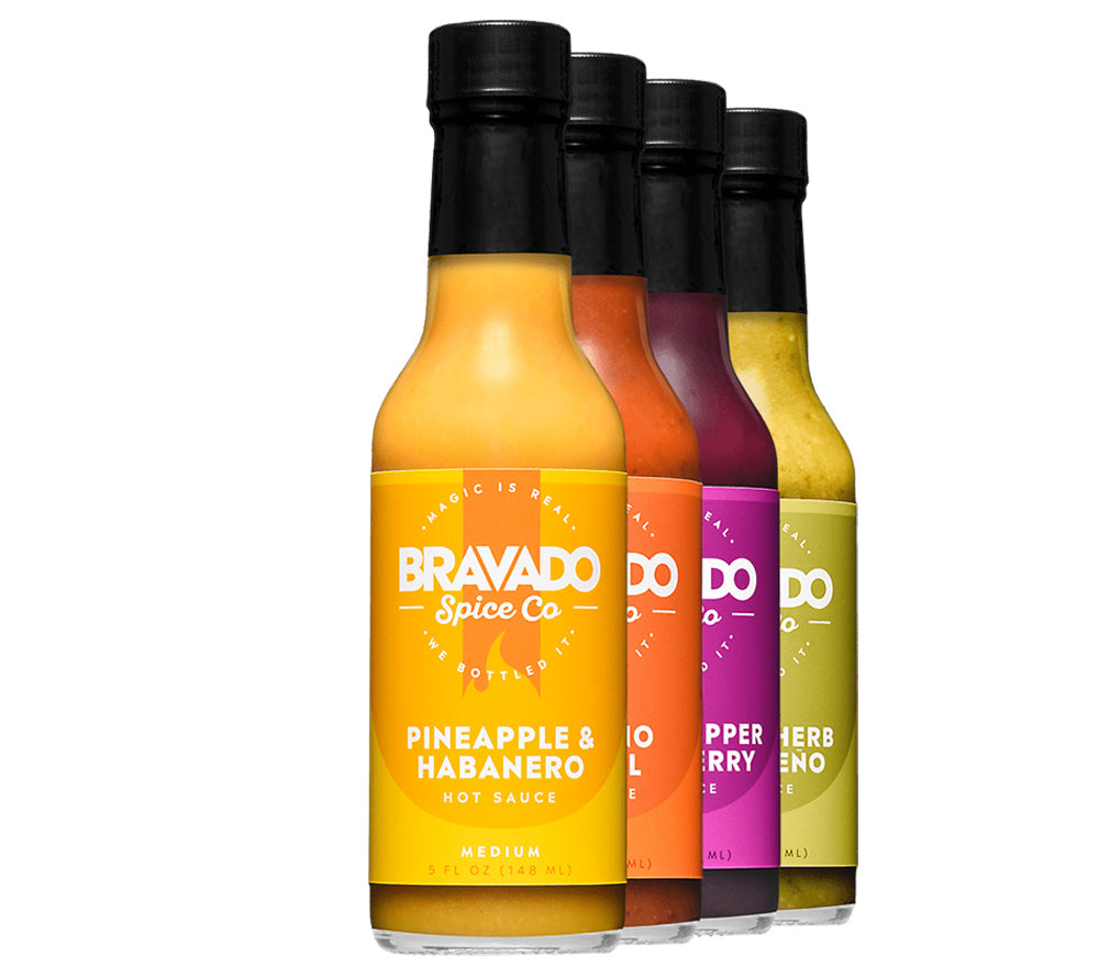 4-Pack Hot Sauce Set ☆ Auswahl mittelscharfer Saucen von Bravado Spice Co. ☆ Mit aromatischen und fruchtigen Akzenten