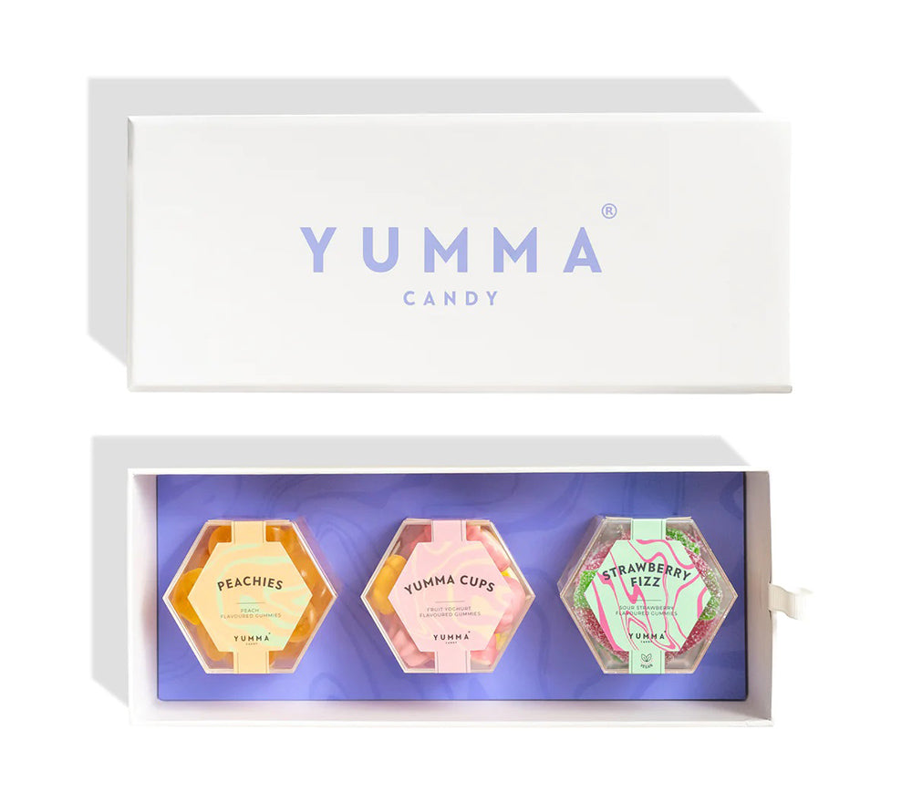 Gift Box von Yumma Candy - Mit 3 Sorten in Hexagon Boxen - Made in England