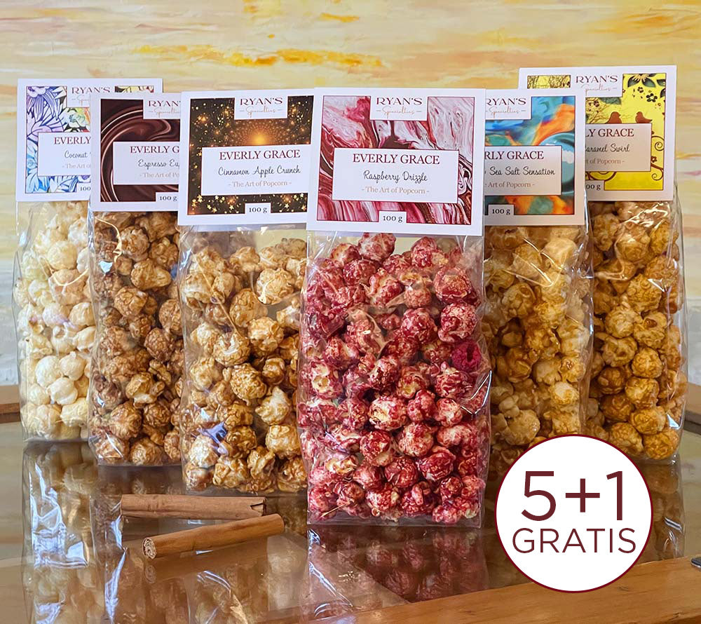 Everly Grace Popcorn Favorites Bundle ✚ Mit 6 tollen Karamellpopcornsorten ✚ Große Auswahl ✚ Made in Germany ✚ Weltweiter Versand