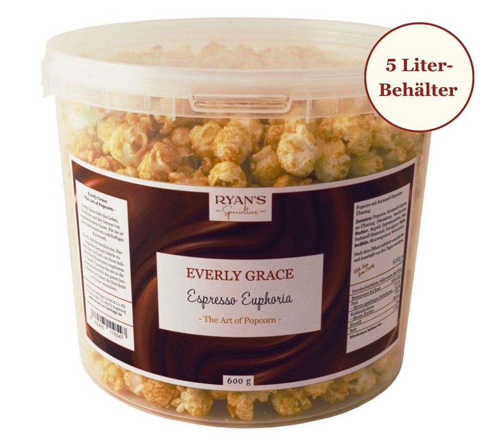
                  
                    Popcorn Everly Grace-Espresso Euphoria (5 l - 600 g) ☆ Everly Grace Popcorn - Espresso Euphoria ☆ Mit süßem Karamell und Espresso ☆ Ohne Aromen und Farbstoffe
                  
                