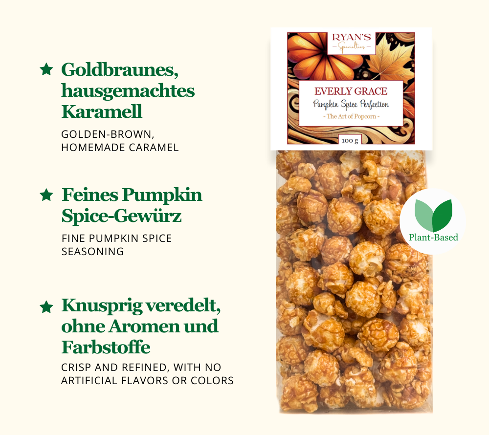 Everly Grace Popcorn - Pumpkin Spice Perfection kaufen ☆ Mit Karamell, Pumpkin Spice, Zimt und anderen herbstlichen Gewürzen ☆ Mehr Sorten ☆ Jetzt probieren!
