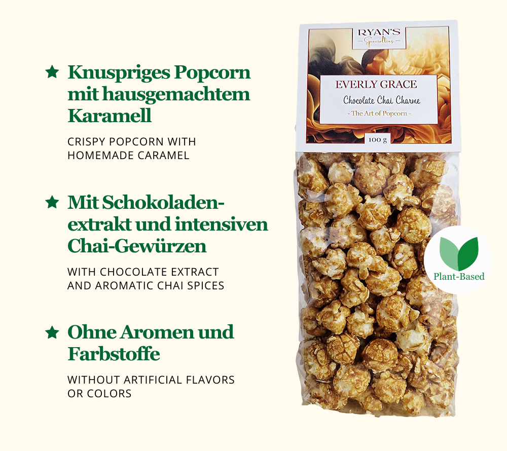 Everly Grace Popcorn - Chocolate Chai Charme kaufen ☆ Mit Schokolade und Chai-Gewürzen ☆ Der perfekte Snack ☆ Mehr Sorten ☆ Jetzt probieren!