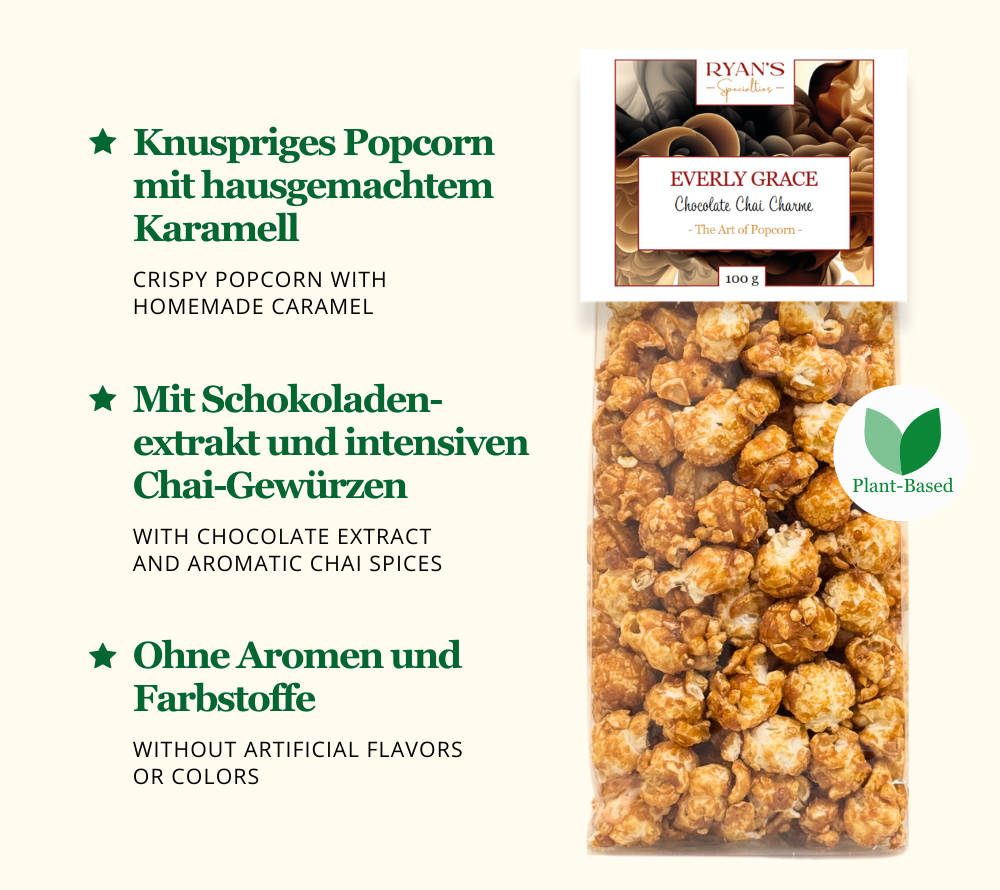 Everly Grace Popcorn - Chocolate Chai Charme kaufen ☆ Mit Schokolade und Chai-Gewürzen ☆ Der perfekte Snack ☆ Mehr Sorten ☆ Jetzt probieren!