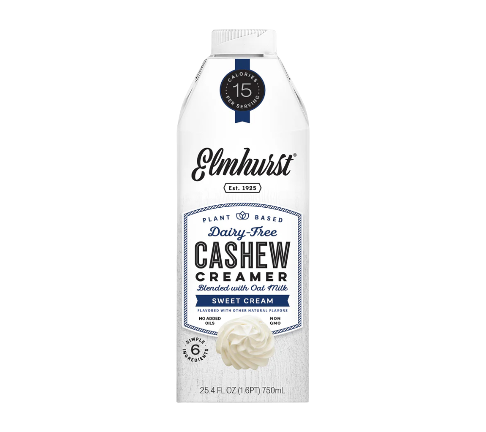 Genießen Sie den pflanzlichen Sweet Cream Cashew Creamer von Elmhurst – vegan, laktosefrei & ohne Zusatzstoffe. Ideal für Kaffee, Tee & Smoothies.