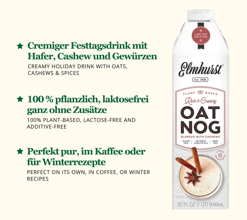 
                  
                    OatNog Cashew Milk von Elmhurst kaufen |  kaufen | Gourmet vegane Milchalternativen | Inkl. Mandel, Hafer, Cashew, Ahorn, Walnuss | Perfekt für Kaffee, Smoothies, Brei, Desserts | EU Versand
                  
                