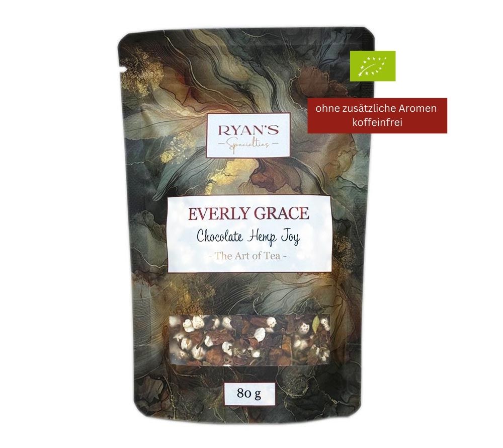 Everly Grace Tee Chocolate Hemp Joy kaufen | koffeinfreier Bio-Kräutertee ohne Aromen | Eine verführerische Teemischung für luxuriöse Genussmomente!