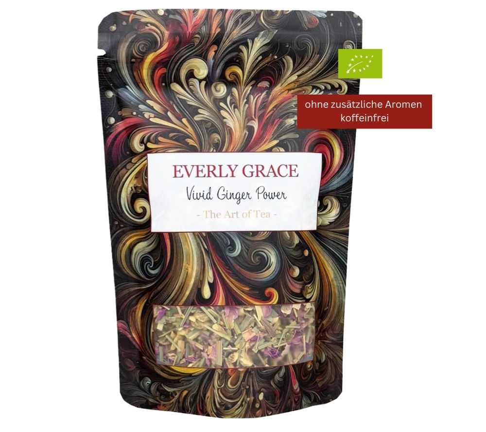 Everly Grace Vivid Ginger Power Tee kaufen | koffeinfreier Bio-Tee ohne Aromen | Kräutertee mit Ingwer | Eine verführerische Teemischung für luxuriöse Genussmomente!