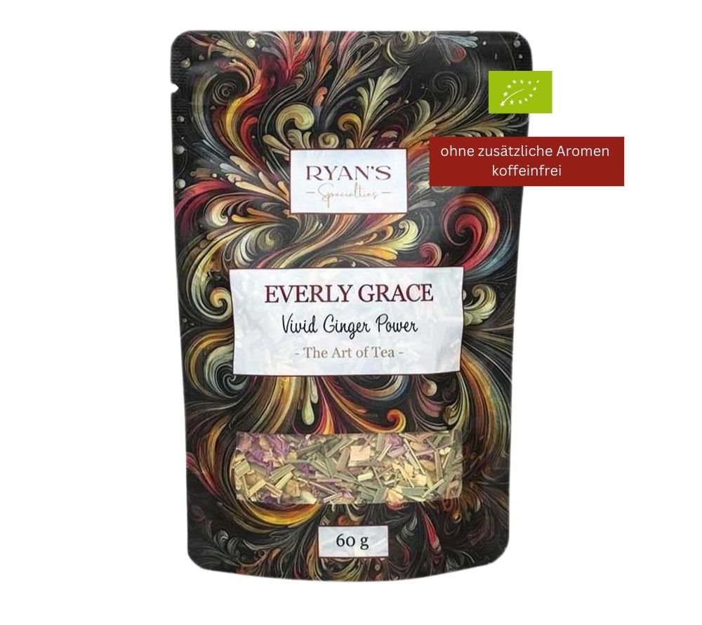 Everly Grace Vivid Ginger Power Tee kaufen | koffeinfreier Bio-Tee ohne Aromen | Kräutertee mit Ingwer | Eine verführerische Teemischung für luxuriöse Genussmomente!