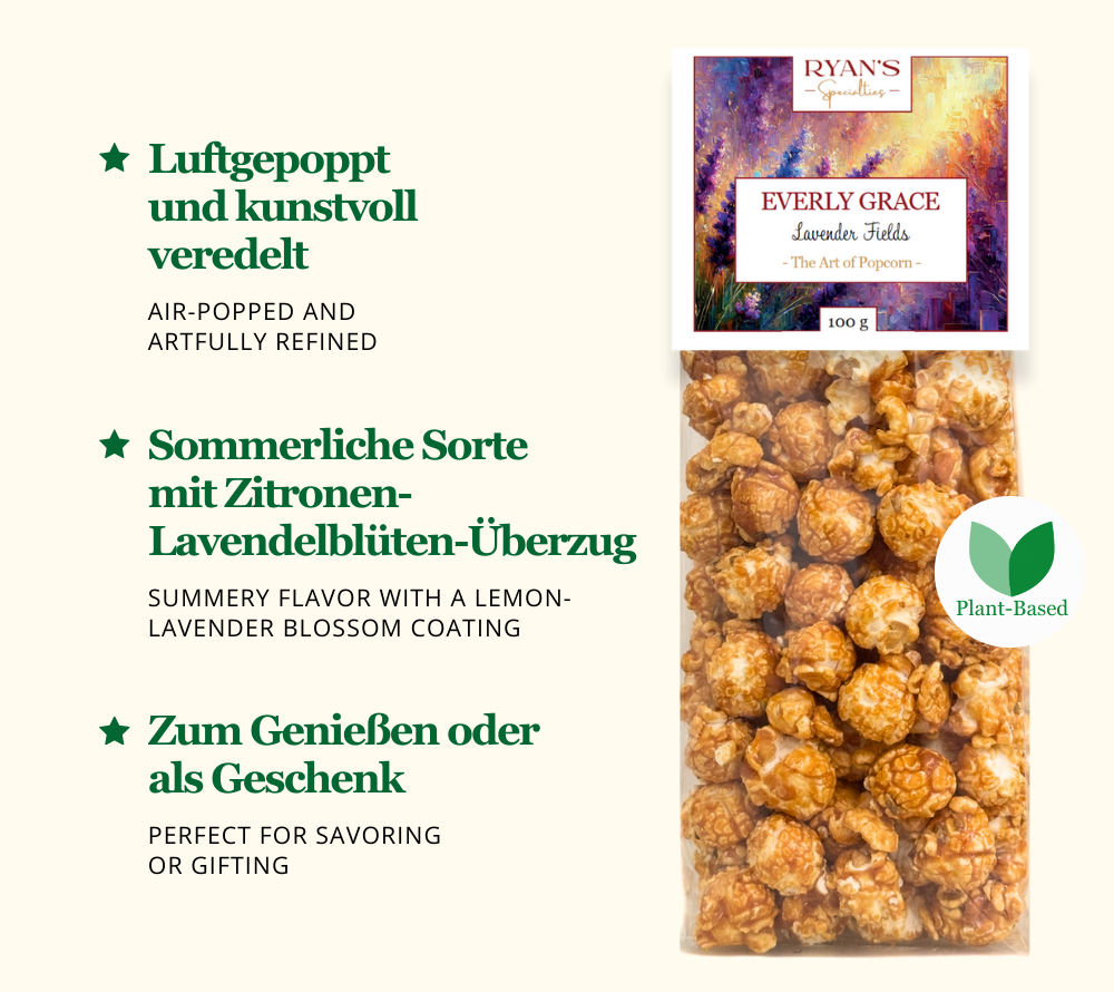 Everly Grace Popcorn - Sunny Lavender Fields kaufen ☆ Frische Zitrone trifft auf blumigen Lavendel ☆ Luftgepoppt und herrlich knusprig ☆ internationaler Versand
