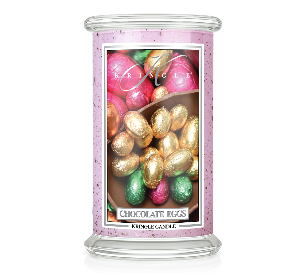 Duftkerze Chocolate Eggs von Kringle Candle ☆ Köstlicher Duft nach milder Schokolade, verfeinert mit samtiger Buttercreme und feinen Vanilleakzenten ☆ Perfekt für festliche Anlässe oder als süße Belohnung für sich selbst ☆ Schafft eine einladende, warme Atmosphäre, die an schokoladige Leckereien erinnert ☆ Importiert aus den USA von Kringle Candle