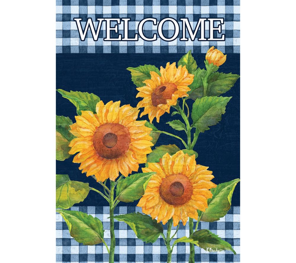 Gartenfahne Sunflowers on Navy ☆ Leuchtende Sonnenblumen auf dunklem Blau ☆ Sommerlicher Landhaus-Charme für Garten & Balkon☆ Jetzt kaufen!