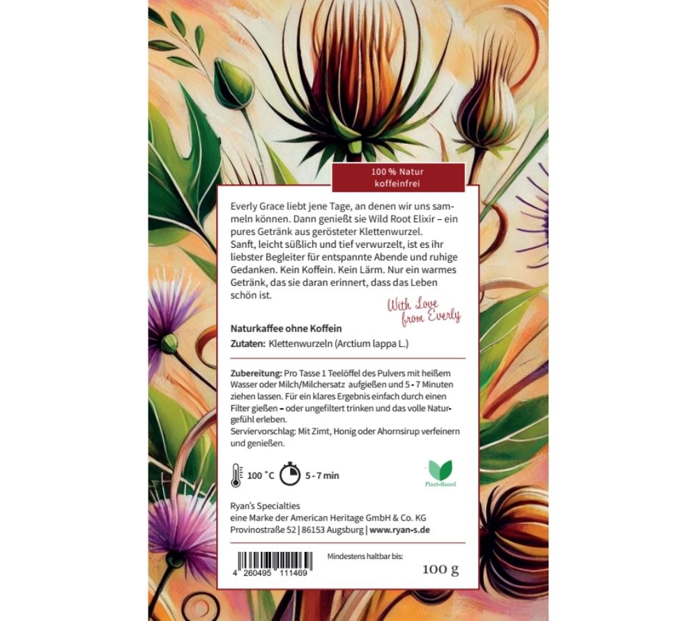 Wild Root Elixir von Everly Grace kaufen ☆ Naturkaffee aus Klettenwurzel ☆ Koffeinfrei ☆ Mehr Sorten ☆ Jetzt probieren!