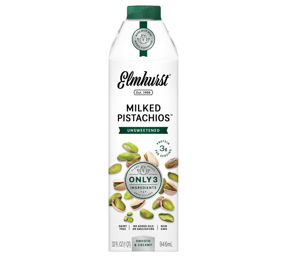 Nicht gesüßte Pistazienmilch von Elmhurst ☆  Aus ganzen Pistazien ☆ Nur 3 Zutaten, 0 Zusätze ☆ 3 g pflanzliches Protein pro Portion ☆ Jetzt bestellen! 