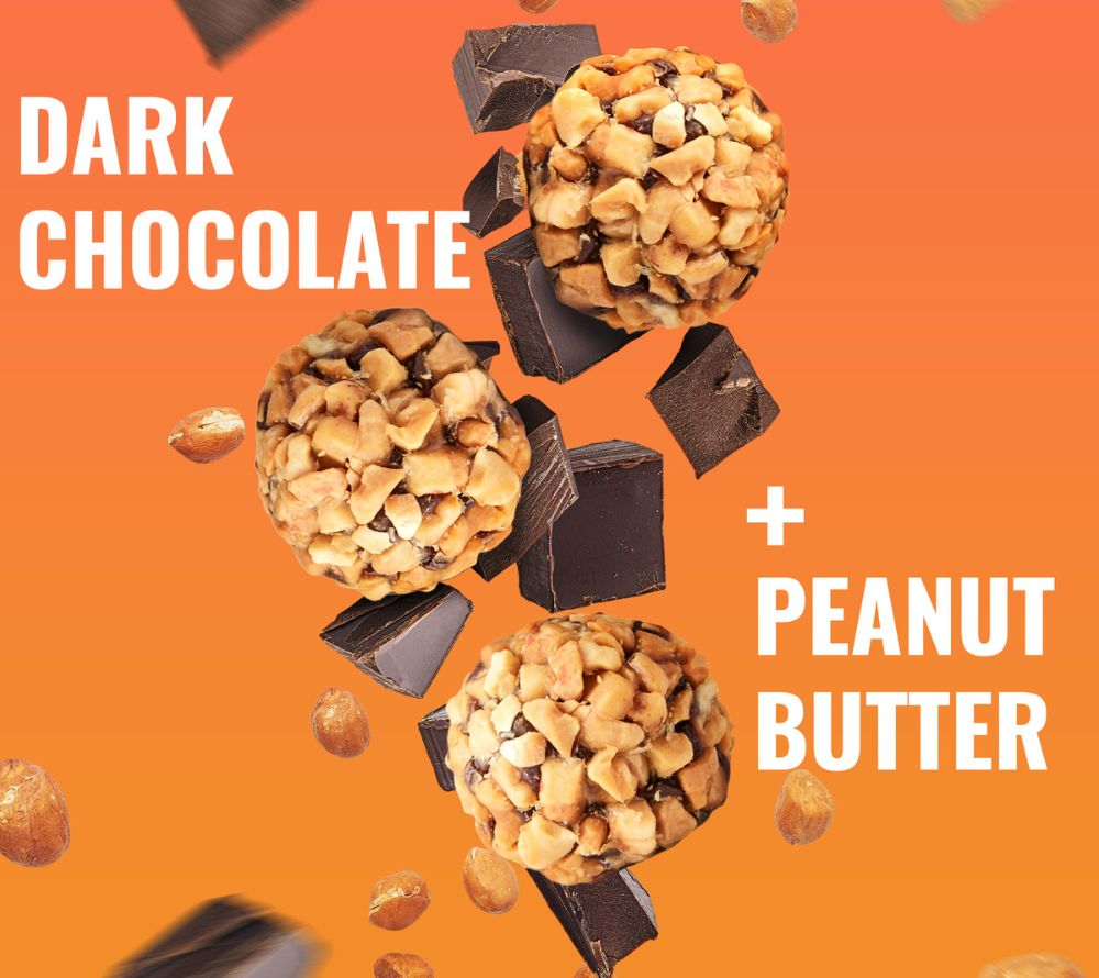 Dark Chocolate Peanut Butter Bites von The Gluten Free Brothers bei American Heritage – vegan, glutenfrei & proteinreich. Ein gesunder Snackgenuss.