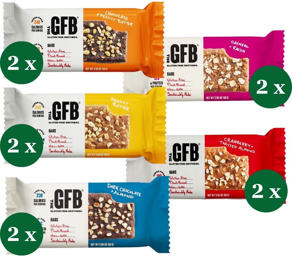 Variety Pack-10 bars (2x Cranberry Almond, 2x CPB, 2x Oatmeal Raisin, 2x PB, 2x Dark C Almond,) von GFB The Gluten Free Brothers