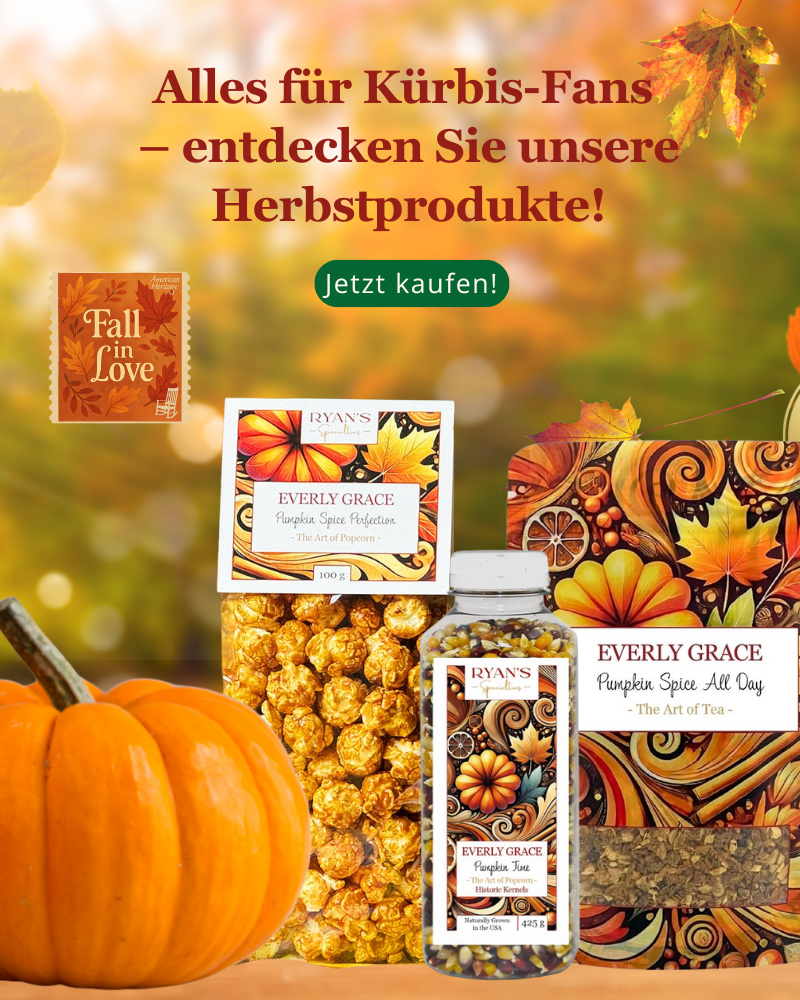 Entdecken Sie herbstliche Pumpkin-Produkte – von Pumpkin Spice Popcorn bis Bestseller-Tee bei American Heritage.