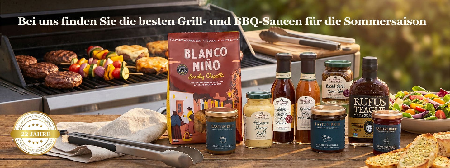 Grill- und BBQ-Saucen für die Sommersaison mit hochwertigen Spezialitäten für Fleisch, Gemüse und Beilagen.