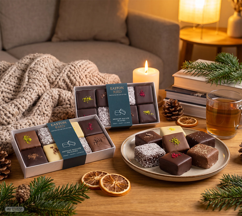 Mallow Pralines von Easton Reed in einer gemütlich, weihnachtlich dekorierten Szene