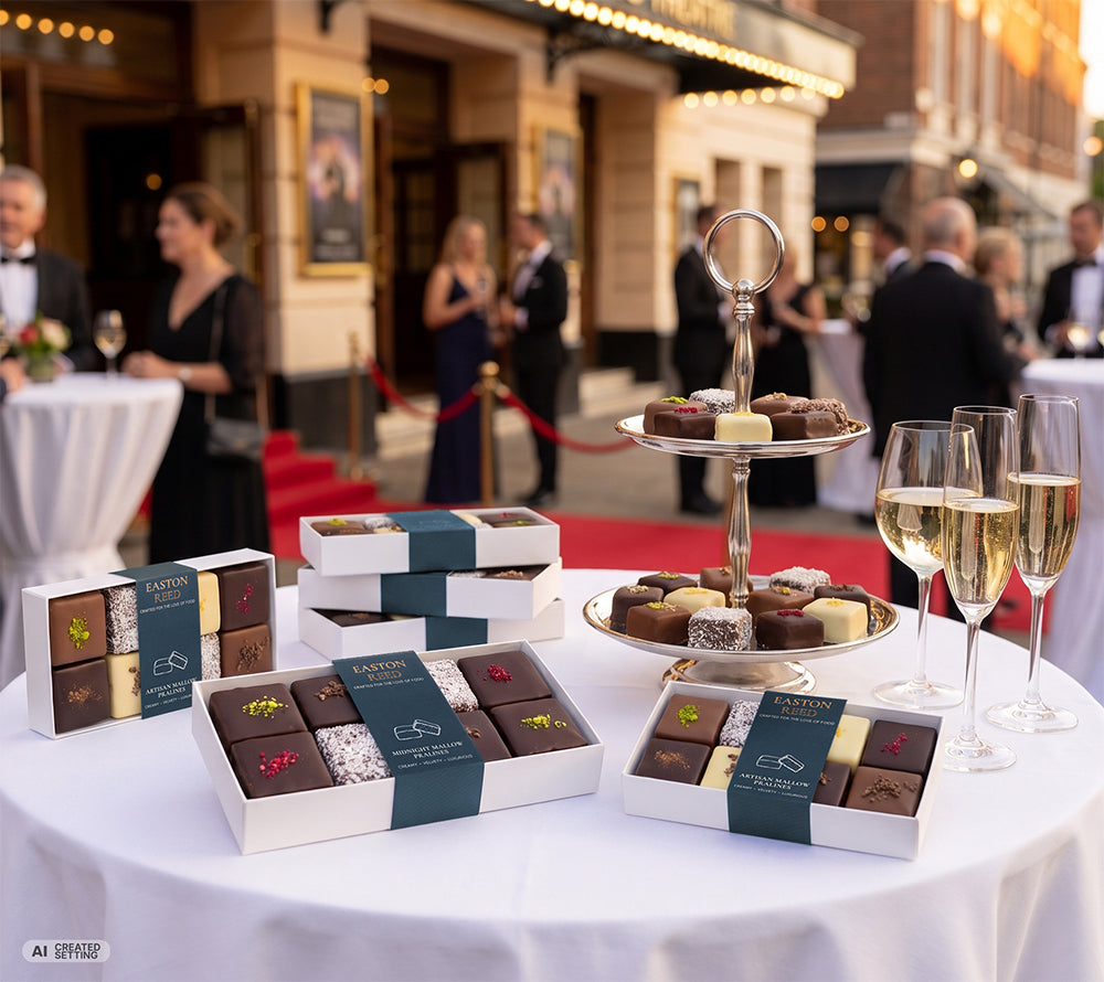 Easton Reed Mallow Pralines als Event-Snack auf einer Etagere präsentiert