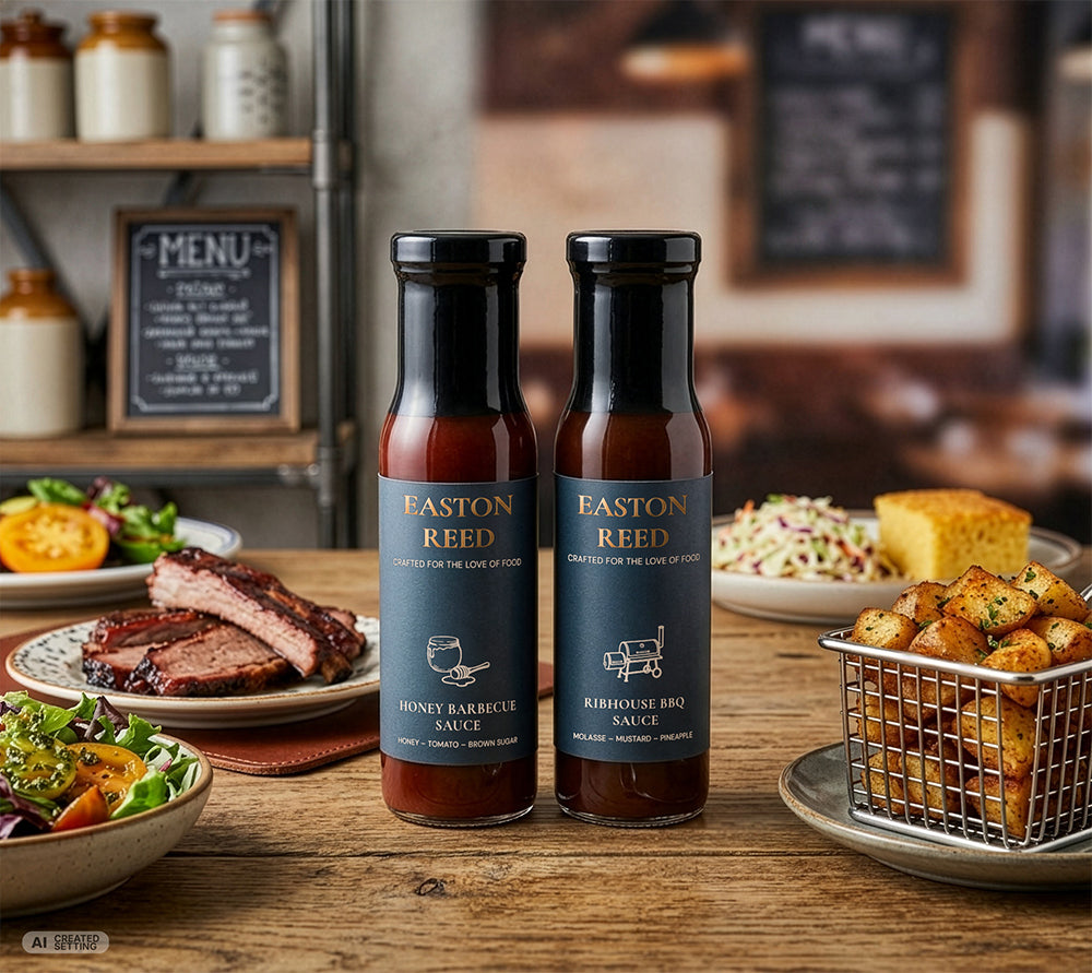 Feinkost-Saucen rauchig und süß - Honey Barbecue und Ribhouse BBQ Sauce von Easton Reed