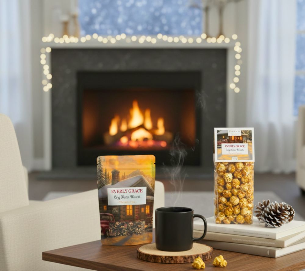 Erleben Sie Cozy Winter Moments Popcorn von Everly Grace: Karamellpopcorn mit gebrannten Mandeln, handgefertigt in Augsburg, natürlich und unwiderstehlich aromatisch.