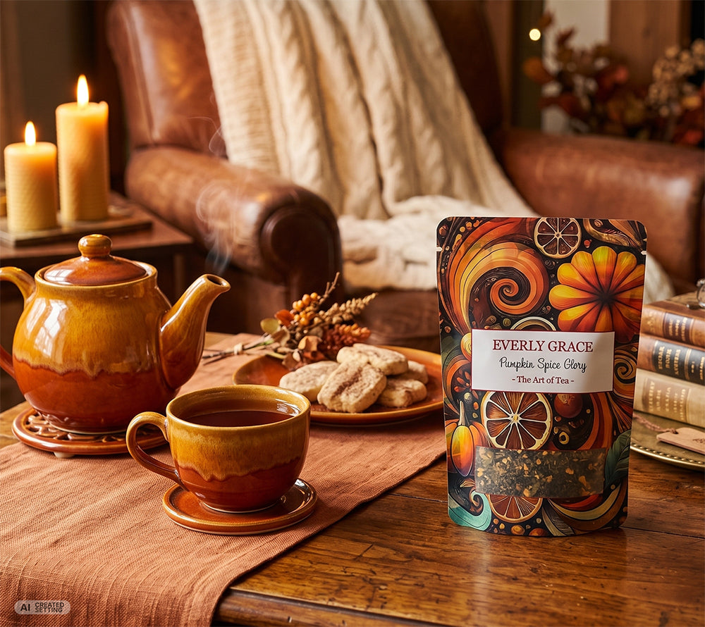 Pumpkin Spice Glory Tea von Everly Grace mit Koffein. Für gemütliche Herbstabende