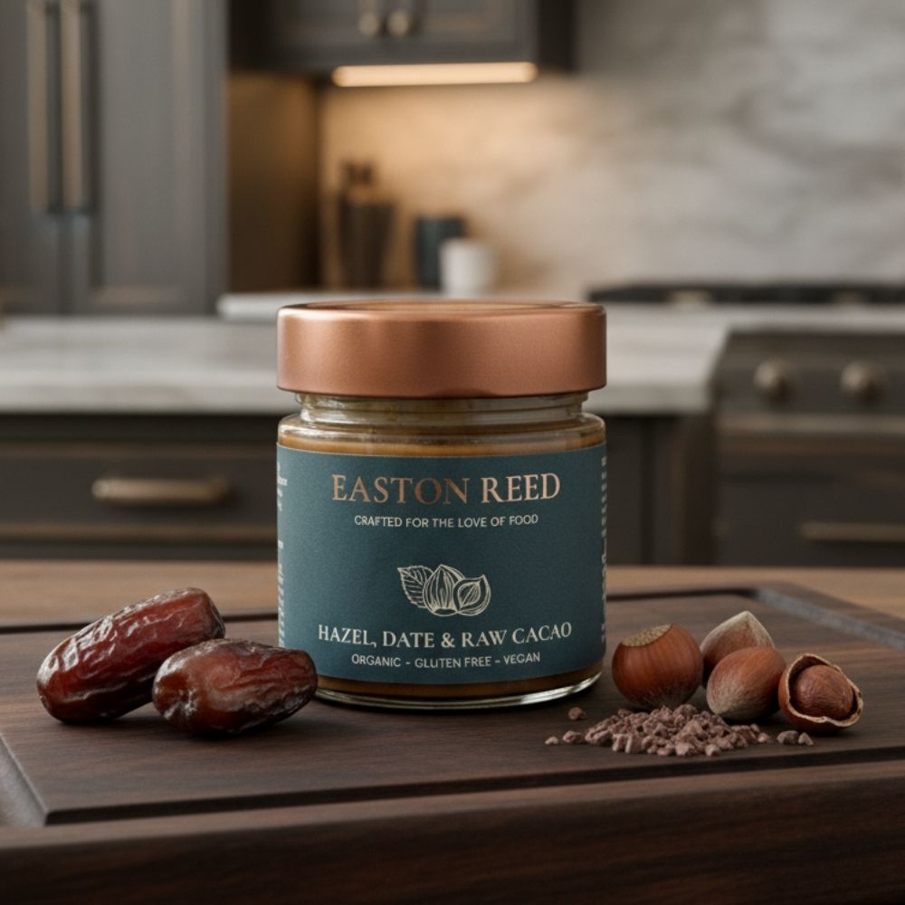 Easton Reed | Hazel, Date & Raw Cacao | Nussig, schokoladig & natürlich süß | Vegan & glutenfrei | Ohne Zuckerzusatz & Palmöl | Jetzt gaenießen!