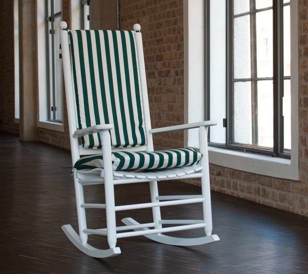 Polster grün-weiß gestreift für Schaukelstuhl von Troutman Chairs bei American Heritage