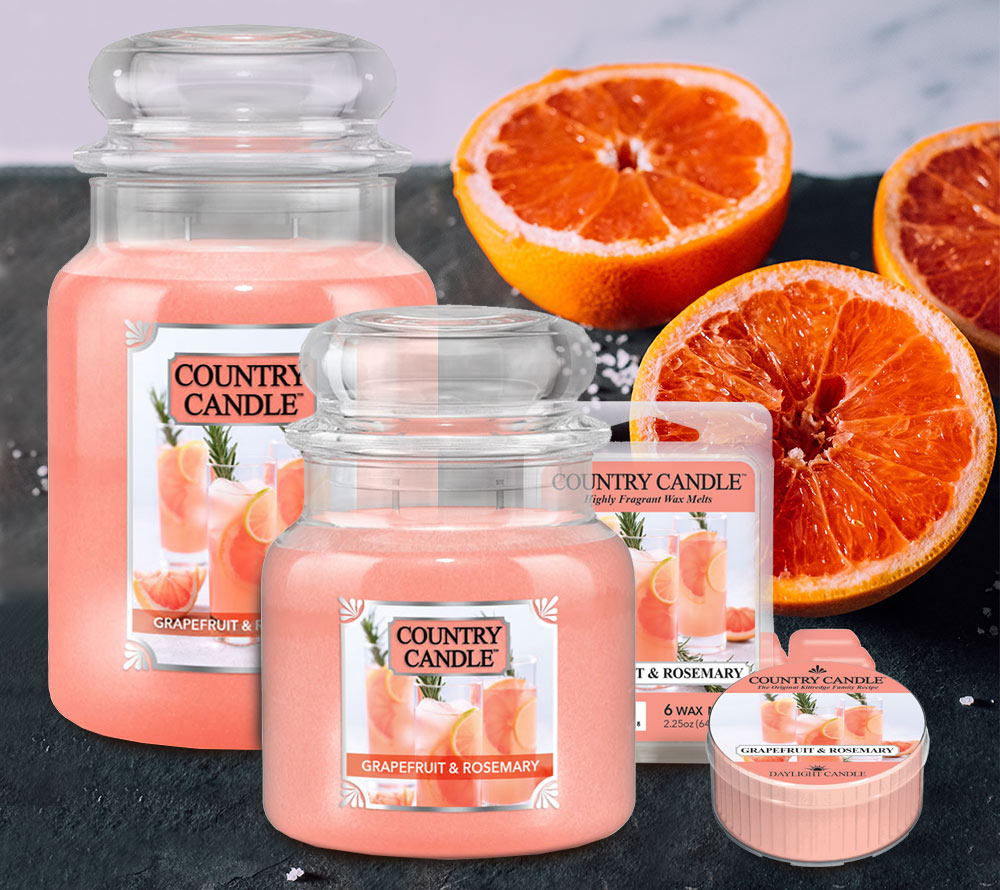 Grapefruit & Rosemary Duftkerze von Country Candle ♥ Spritzig aromatischer Duft ♥ Aus der Frühjahrskollektion von Country Candle ♥ Importiert aus den USA » Jetzt bestellen!