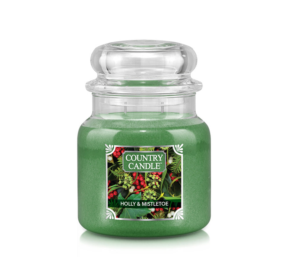 Medium Jar Holly & Mistletoe (16 oz-Glas, 2-Docht) Holly & Mistletoe von Country Candle ☆ duftes Willkommen mit einem Hauch Rhabarber ☆ klassischer Weihnachtsduft in neuem Gewand ☆ Jetzt bestellen!