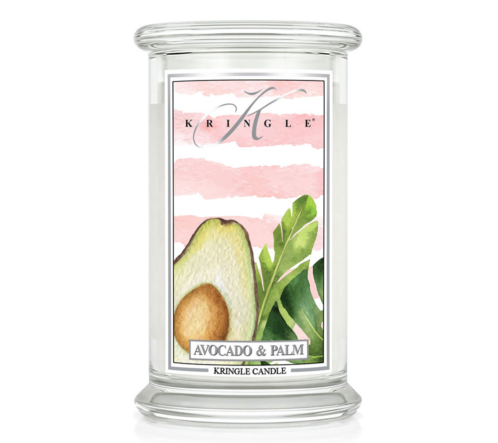 Große Classic Candle Avocado & Palm (22 oz-Glas, 2-Docht) Avocado & Palm Duftkerze von Kringle Candle ♥ Mit sonnengereiften Avocados, Melone und Palmblättern ♥ Ein dufter Strandspaziergang