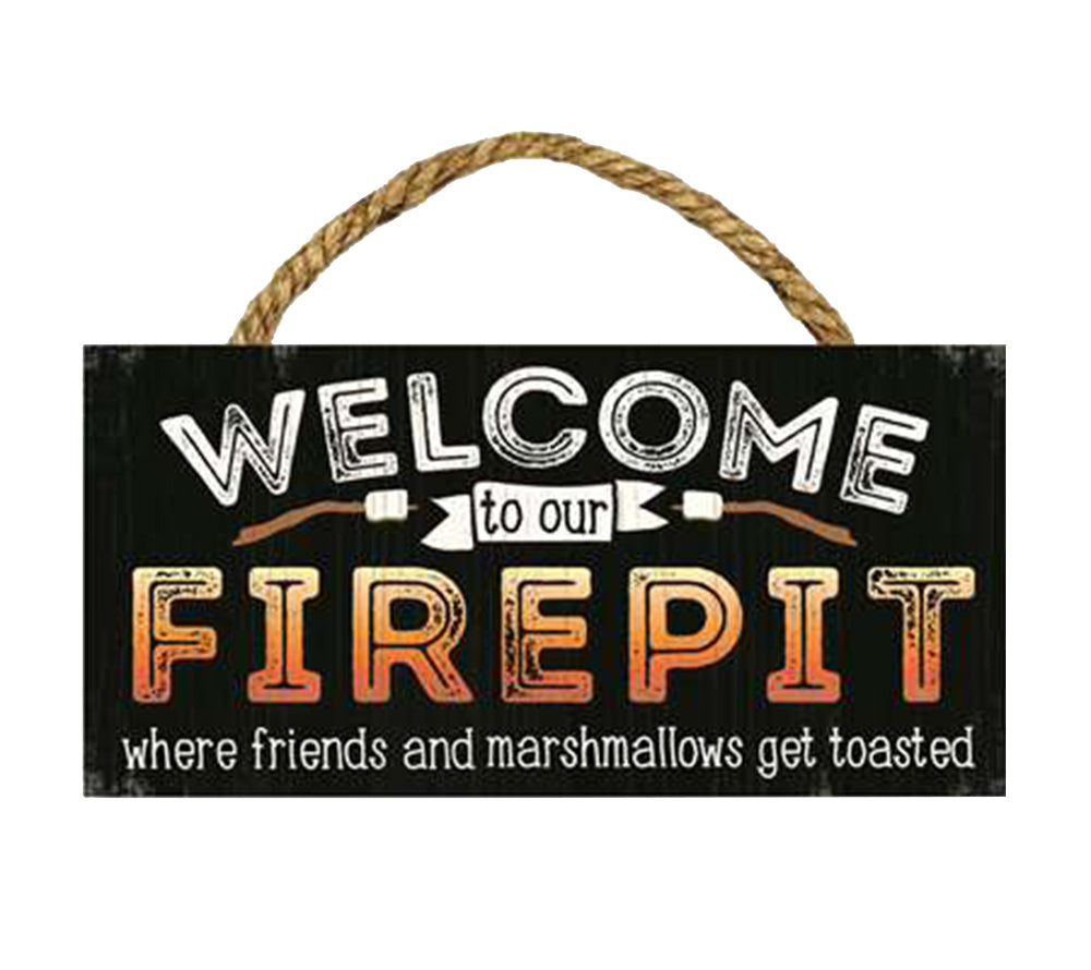 Holzschild zum Aufhängen - Welcome To Our Firepit