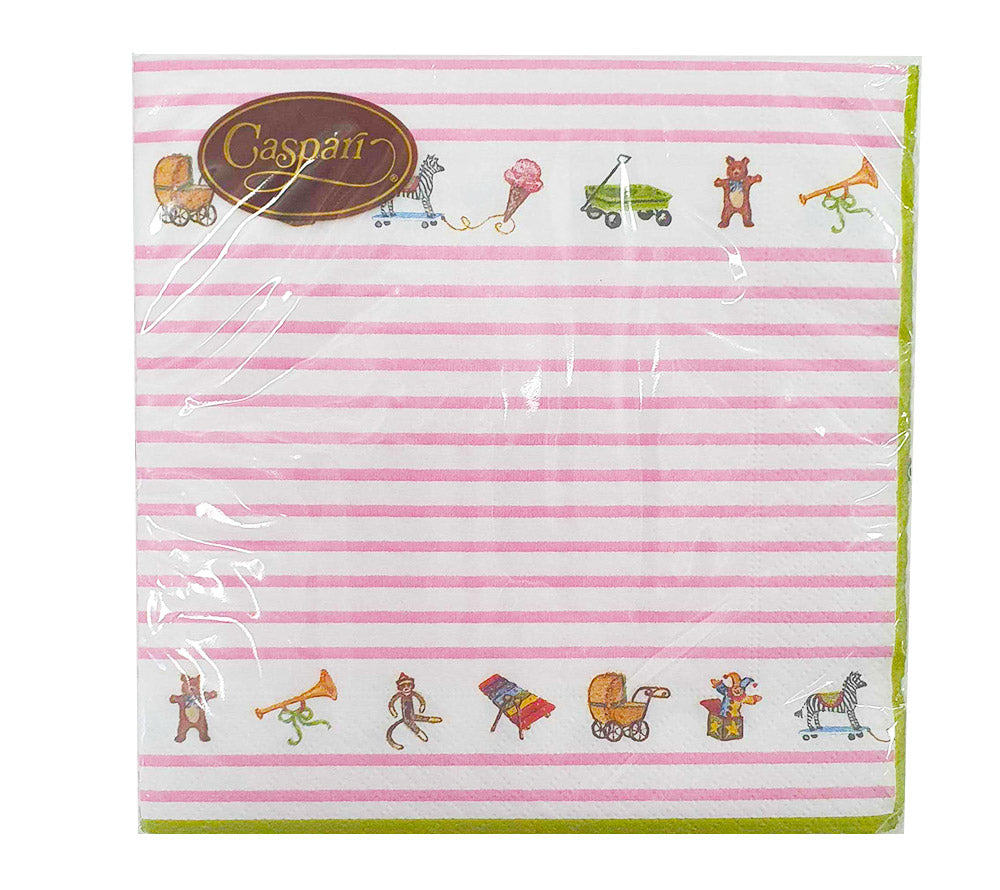 Hochwertige Servietten mit pinkem Baby Girl Motiv in Hommage an klassisch blaue Baby Boy Designs.