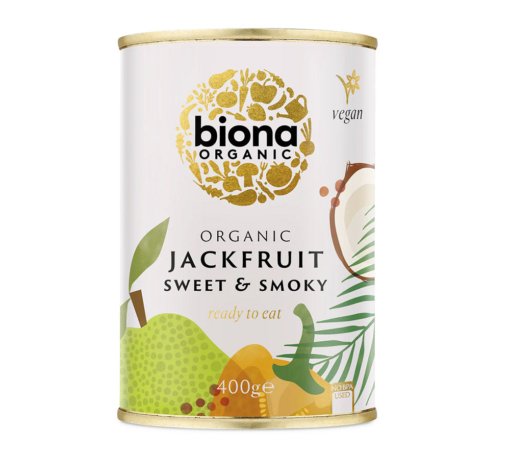 Jackfruit - Sweet & Smoky von Biona Organic kaufen ✚ Fleischersatz ✚ Vegane Lebensmittel ✚ Große Auswahl ✚ Made in UK ✚ Weltweiter Versand