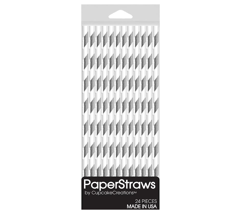 Cupcake Creations Paper Straws Silver Stripe bei American Heritage