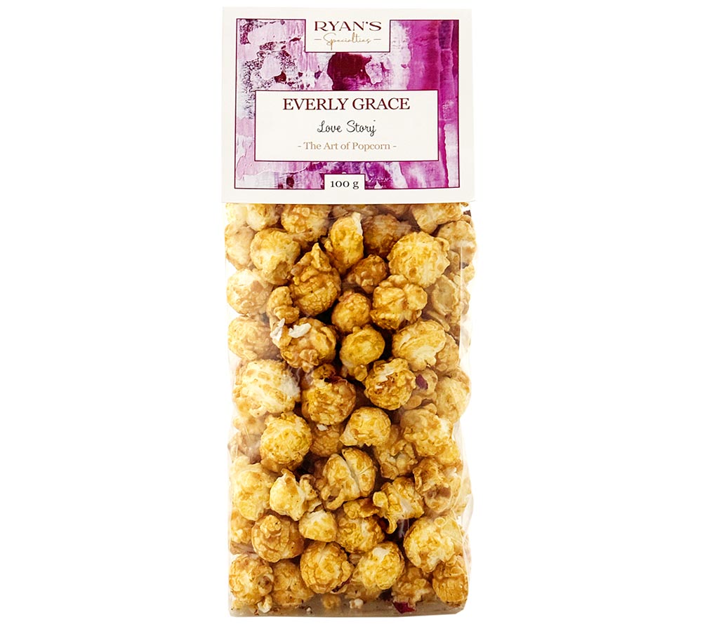 Everly Grace Popcorn - Love Story 100g kaufen ☆ Mit Mandeln, Vanille und Rosenblüten ☆ Der perfekte Snack ☆ Mehr Sorten ☆ Jetzt probieren!