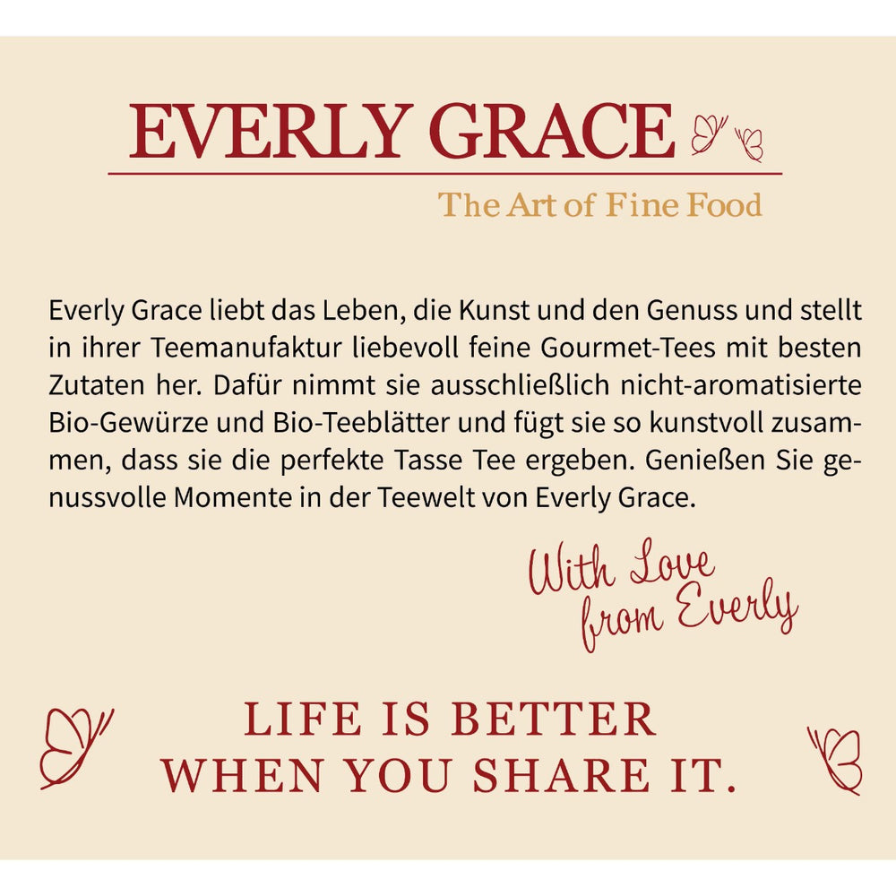 
                  
                    Everly Grace Whispering Moon Dreams Tee kaufen | koffeinfreier Bio-Tee ohne Aromen | Kräutertee mit Melisse, Fenchel, Kardamom, Kamille und Rosenblüten | Eine verführerische Teemischung für luxuriöse Genussmomente!
                  
                