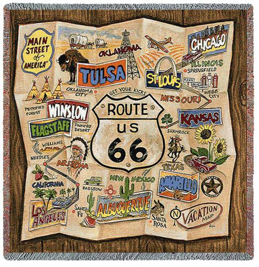 Route 66 Gewebte Baumwolldecke von Pure Country Weavers ☆ aus 100% Baumwolle gewebt ☆ Made in USA ☆ Jetzt entdecken!