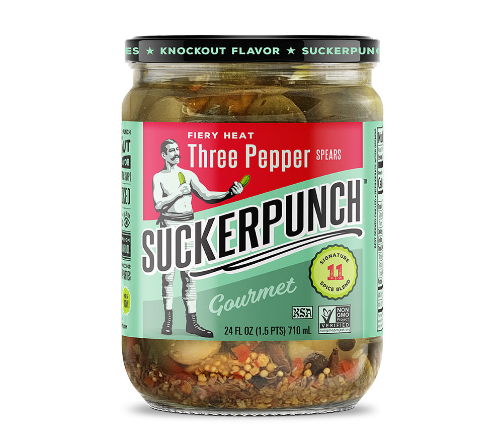 
                  
                    Pickles - Three Pepper Spears Jar von SuckerPunch ☆ Extra scharf mit 3 Sorten Chilis ☆ Ein Muss auf jedem Burger
                  
                