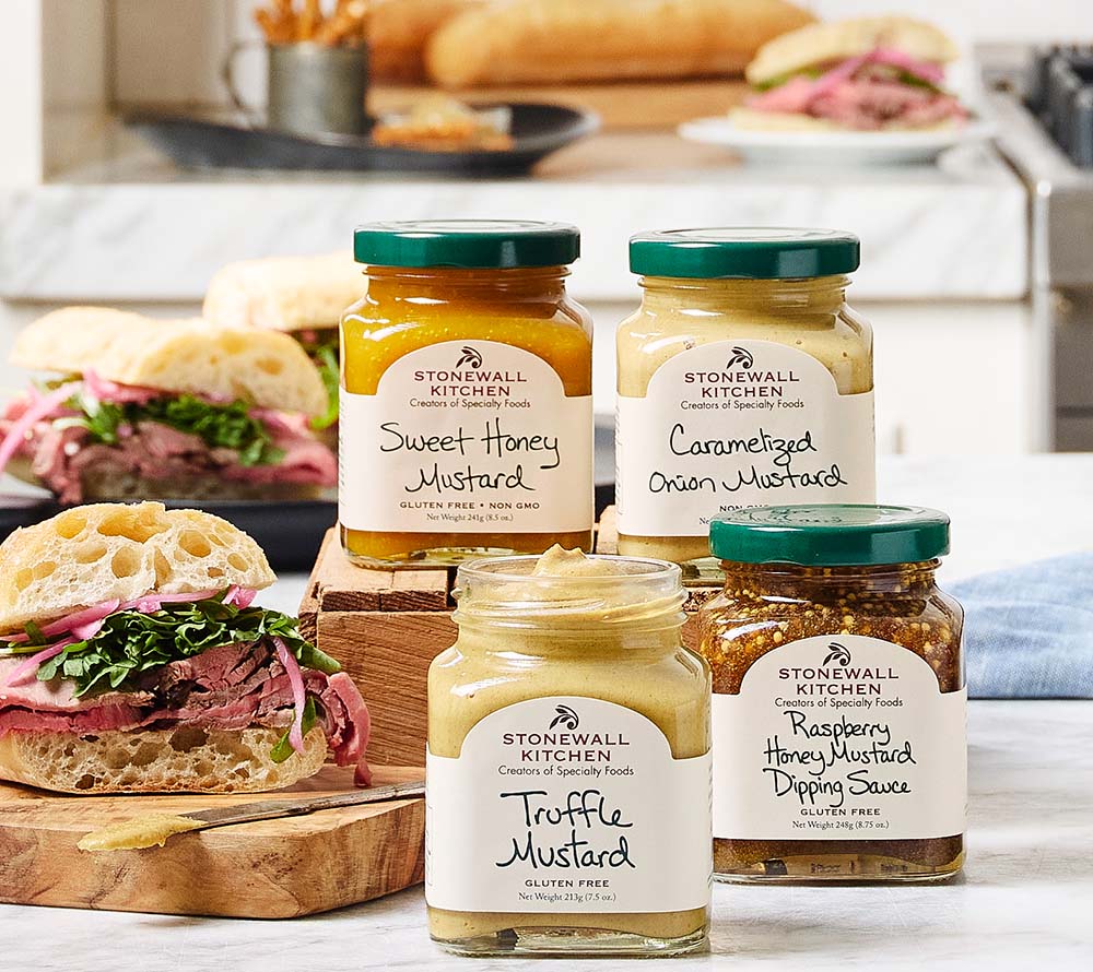 Caramelized Onion Mustard von Stonewall Kitchen - Würziger Dijon-Senf mit von Hand karamellisierten Zwiebeln im Glas 