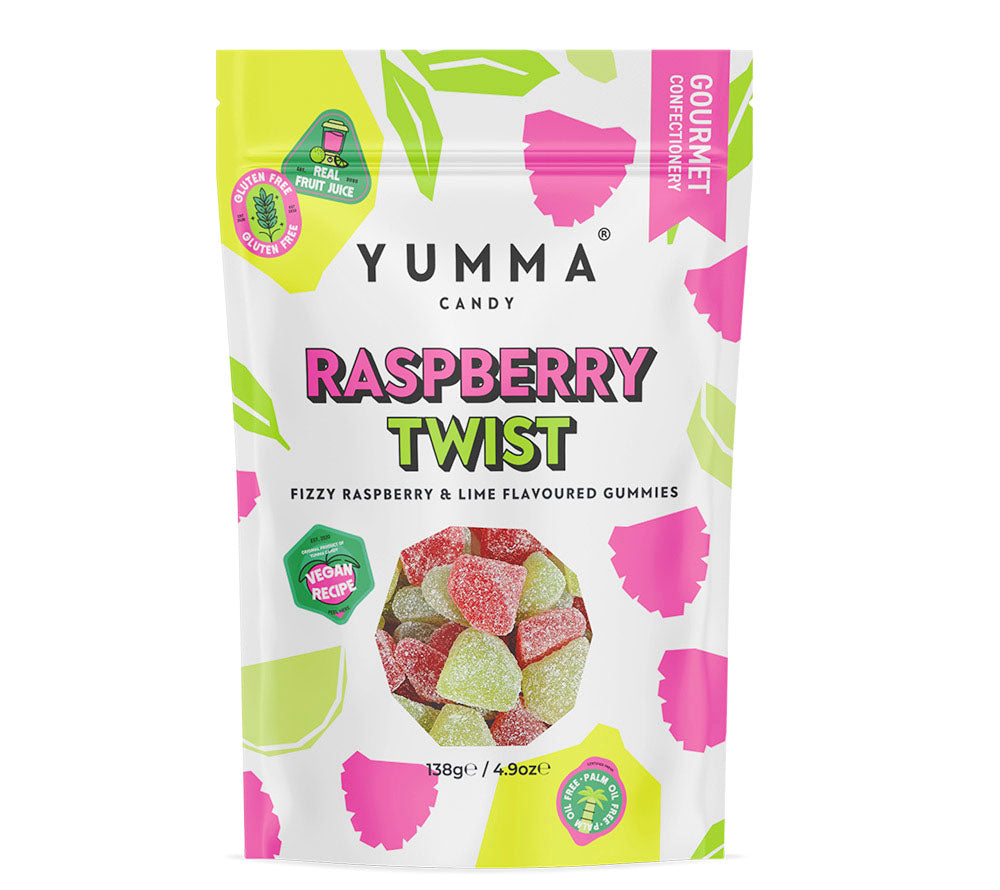 Raspberry Twist von Yumma Candy (138 g Beutel) | weiche, zähe Bonbons mit Himbeergeschmack, | perfekt zum Naschen und Teilen. Verfügbar mit EU-Versand